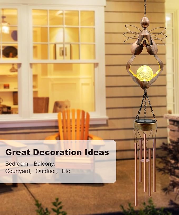 Wind Chimes Outdoor Indoor Decor: Birthday Gifts for Mom Grandma - Outside Lights for Garden Yard Patio Porch (Angel)