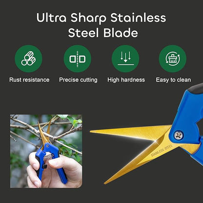 GROWNEER 3 Packs 6.5 Inch Pruning Shears with Curved Blades Trimming Scissors For Gardening Hand Pruning Snips Titanium Coated Precision Blades