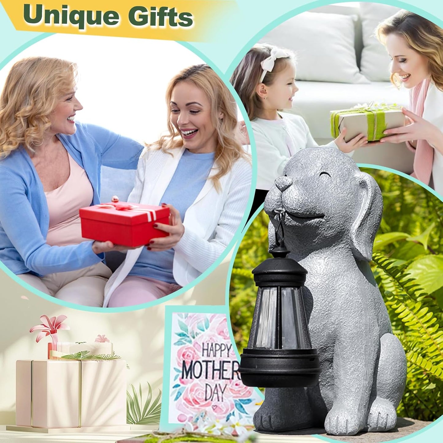 Solar Dog Garden Statues, Outside Decor with Solar Lights, Birthday Gifts for Grandma Mom Women, Garden Decorations & Dog Ornaments for Patio, Yard, and Housewarming Gifts