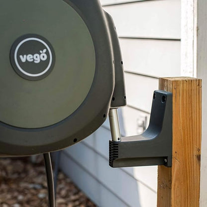 Garden Hose Reel Retractable 1/2" x 130ft Wall Mounted Hose Reel Automatic Rewind, Any Length Lock with 9 Patterns Sprayer Nozzle, Quick Connector and Adjustable shot Nozzle-Tidepool Blue