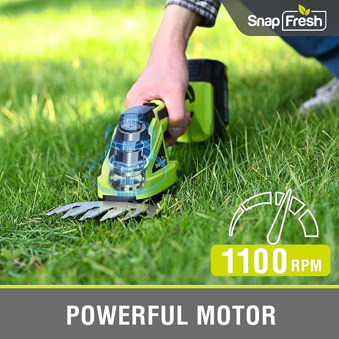 SnapFresh 20V Hedge Trimmer Cordless, 2 in 1 8.67" Electric Shrub Trimmer and 4.72” Grass Shears with 2.0Ah Li-ion Battery and Charger, Handheld Grass Cutter/Bush Trimmer for Garden Yard
