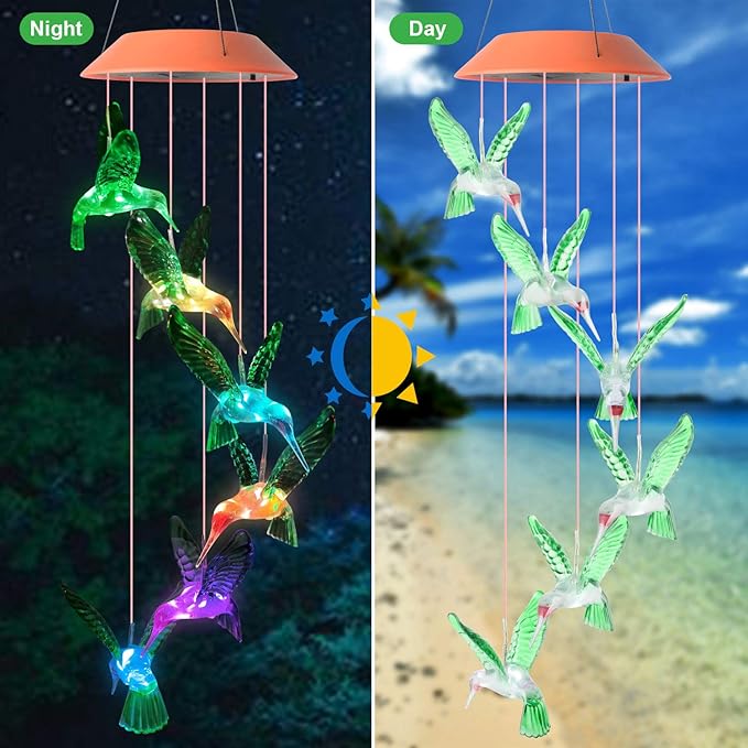 JOBOSI Hummingbird Solar Decor Gifts, Hummingbird Wind Chimes, Gifts for Mom, Women, Grandma, Garden Lawn Yard Decor,