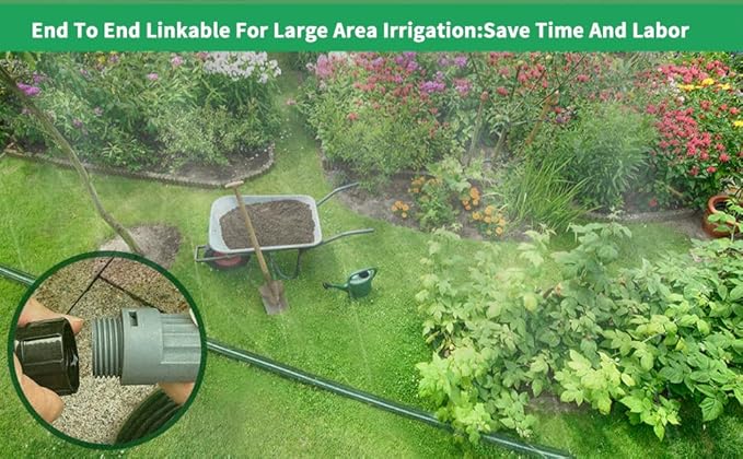 150 FT (75FT*2) Flat Sprinkler Hose for Lawn Watering Garden Soaker Hose with Holes, Heavy Duty Lightweight No-Kink Water Hose with Stakes, Irrigation Hose, Great Fun for Kids and Dog