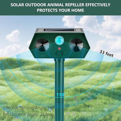 4 Pack 2025 Ultrasonic Animal Repellent Outdoor Cat Repellent Devices Solar Animal Repeller Motion Activated Deterrent to Scare Deer Squirrel Rabbit Raccoon Skunk for Yard Lawn Outdoor