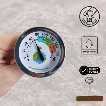 20 Inch Compost Soil Thermometer 0-180° Fahrenheit Backyard Stainless Steel Stem for Composting Bins Outdoor Gardening Planting Easy-to-Read 2.1” Dial Display