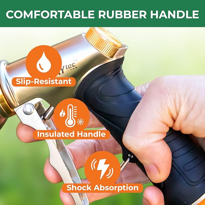 Durable Heavy Duty Garden Hose Nozzle - 9 Spray Patterns & 5 Extra washers - High-Pressure Water Hose Nozzle, Easy to Use for Watering Plants, Dog Wash