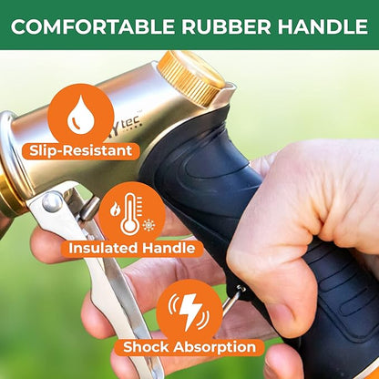 Durable Heavy Duty Garden Hose Nozzle - 9 Spray Patterns & 5 Extra washers - High-Pressure Water Hose Nozzle, Easy to Use for Watering Plants, Dog Wash