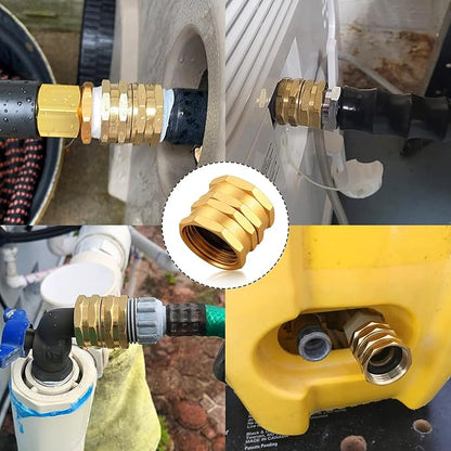 UNWAVER Solid Brass Garden Hose Fittings Female Connectors Adapter Heavy Duty Brass Double Female Faucet Leader Coupler Dual Water Hose Connector(3/4" GHT) 4 Pcs