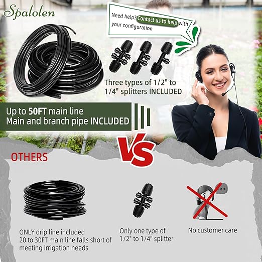 Push-to-Connect Drip Irrigation System Adjustable Irrigation System for Garden Raised Bed Automatic Plant Watering System Complete Drip Irrigation Kit with Drip Emitters, Tubing, Connectors