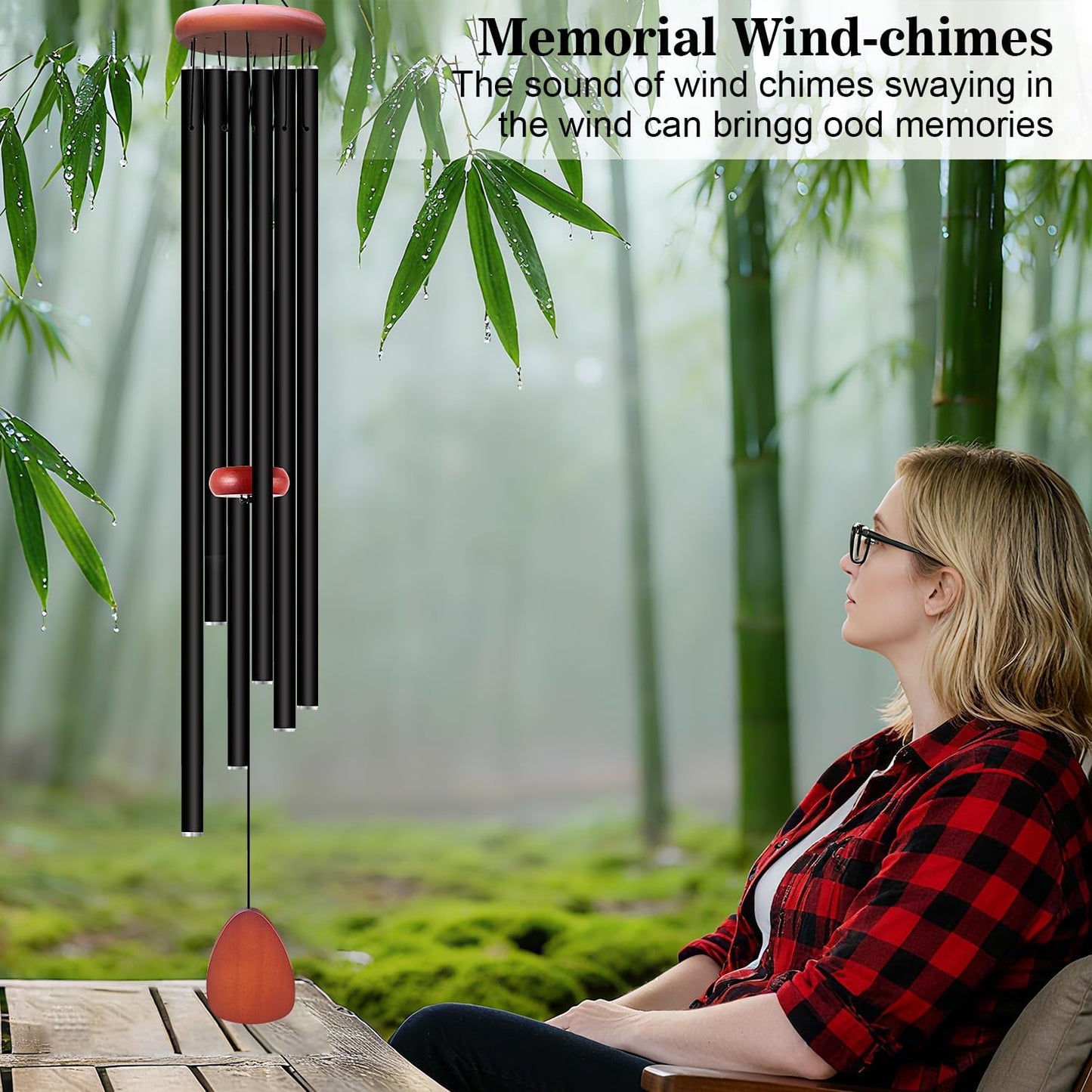 Large Wind Chimes for Outside Deep Tone, Soothing Melodic Memorial Sympathy Wind Chime, Suitable Outdoor Garden Decor, Gift for Mom Women Neighbors (Black Wind Chime -56 in)