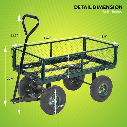 PayLessHere Heavy Duty 500 Lbs Capacity Mesh Steel Garden Cart Folding Utility Wagon with Removable Sides for Beach Lawn Yard Landscape