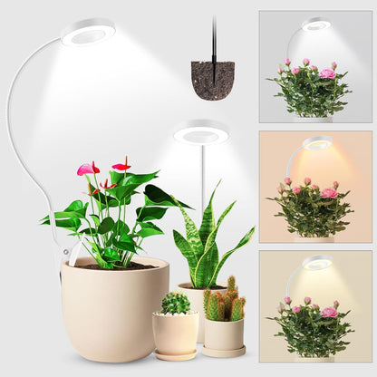 Wolezek 2 in 1 Grow Lights for Indoor Plants, 3 Colors Plant Lights for Indoor Growing with 360° Gooseneck, 48 LEDs Full Spectrum Plant Grow Lights Indoor, 6/12/16H Timer, 5 Brightness, White 2 Pack