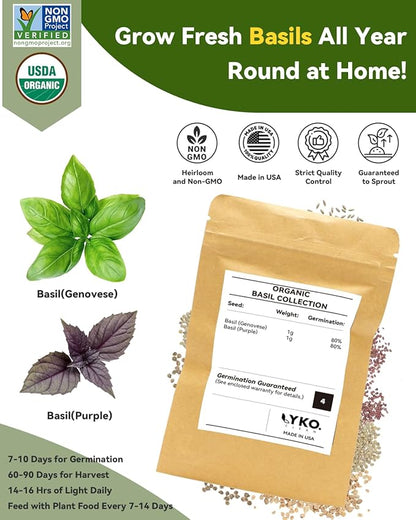 Hydroponics Seed Pod with Genovese Basil & Purple Basil, 16 Pods Complete Kit with Sponge, Basket, Dome, Label, Compatible with AeroGarden, Ahopegarden, GARDENCUBE, iDoo & MUFGA Indoor Smart Gardens