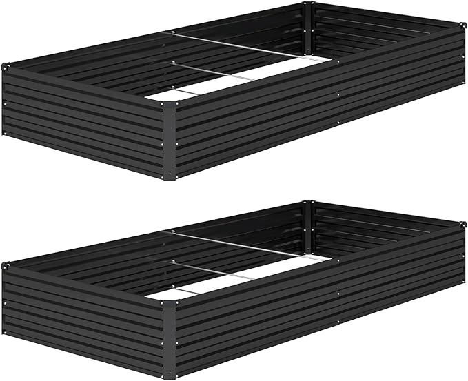 12x2x1ft(2 Pack) Galvanized Raised Garden Bed,Outdoor Planter Box Metal Patio Kit Planting Bed for Vegetables Flowers Herb,Black