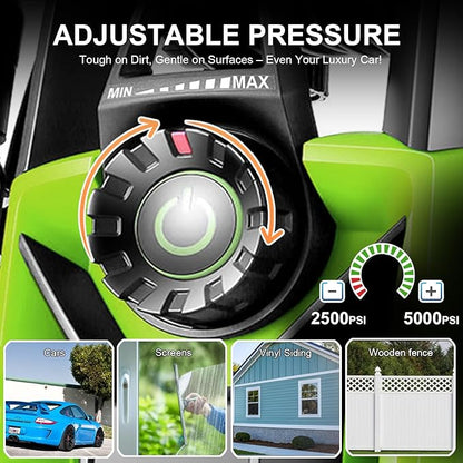 Pressure Cleaner 5000 PSI 3.0 GPM Adjustable Pressure, Power Cleaners Powered with 33ft Pressure Hose, 4 Nozzles and 500ml Foam Cannon, Cleaner Machine for Home, Car, Green