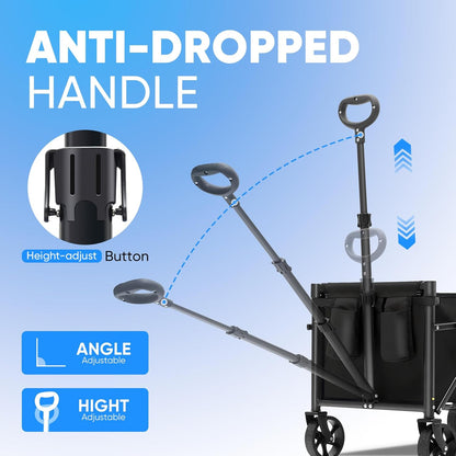 Sekey Heavy Duty Wagon with Big Wheels, Foldable Cart with 220LBS Capacity, Utility Lightweight Wagon, Collapsible Grocery Shopping Cart for Camping Sports & Holiday. Black