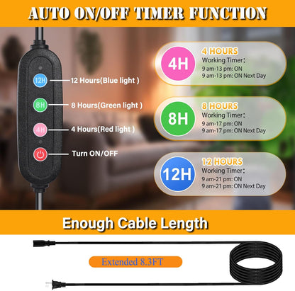 Grow Light with Tripod Stand and Timer, Sunlight Full Spectrum Grow Lights for Seed Starting, 25W 2000Lm LED Growing Lamps for Tall Plants, Bonsai Tree, Height Adjustable 12"-48"