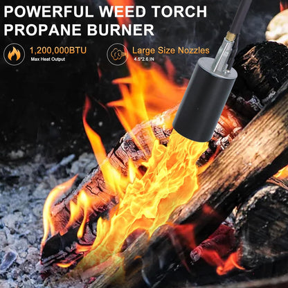Propane Torch Weed Burner Kit, Weed Torch with 1lb Propane Cylinder Converter, Output 1,200,000 BTU,10FT Hose, Heavy Duty Blow Torch with Self Igniter,Flame Thrower for Weeds, Garden,Snow Melting