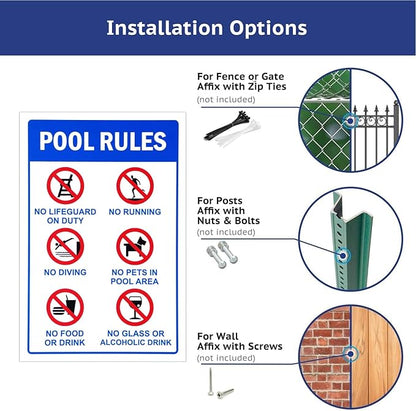 Tinplate Pool Rules Signs - 16x12in Funny Outdoor Metal Decor for Backyards, Swimming Pools & Safety Reminders