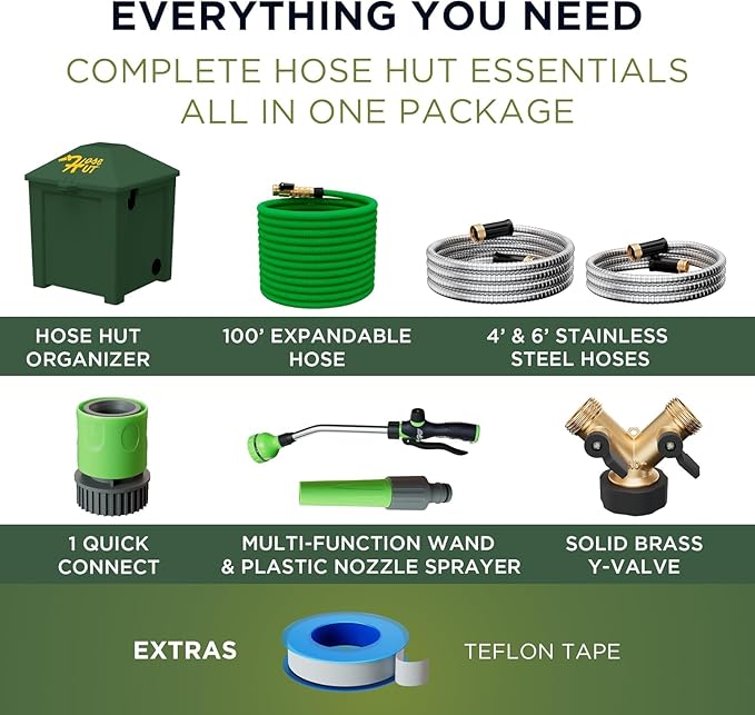 Garden Hose Holder System - Garden Hose Reel Alternative, Perfect for Outdoor Hose Storage - All-in-One Water Hose Holder for Outside - With 3 Hoses & Accessories (Green - Lite Lawn & Garden)