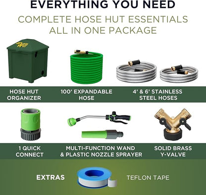 Garden Hose Holder System - Garden Hose Reel Alternative, Perfect for Outdoor Hose Storage - All-in-One Water Hose Holder for Outside - With 3 Hoses & Accessories (Green - Lite Lawn & Garden)
