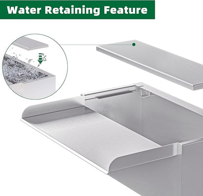 Pond Waterfall Spillway LONGRUNNEW 304 Stainless Steel 11.8" Rectangular Waterfall Spillway, Water Fall Fountain with Pipe Connector for Garden Outdoor, Swimming Pools, Fountains, Pond and Spa
