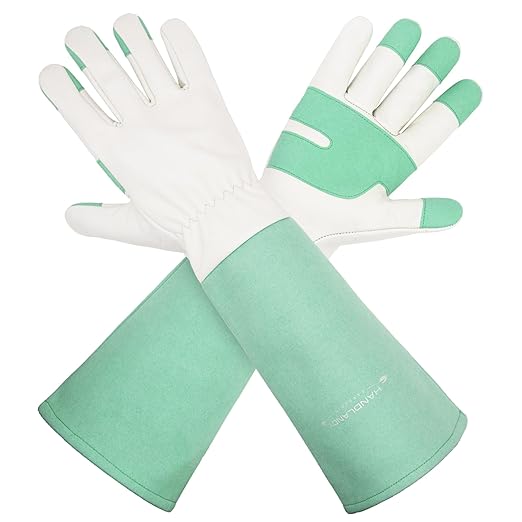 HLDD HANDLANDY Leather Gardening Gloves for Women & Men - Long Sleeve Rose Pruning, Thorn Proof Garden Work Gauntlet, Animal Handling (Medium, Green)