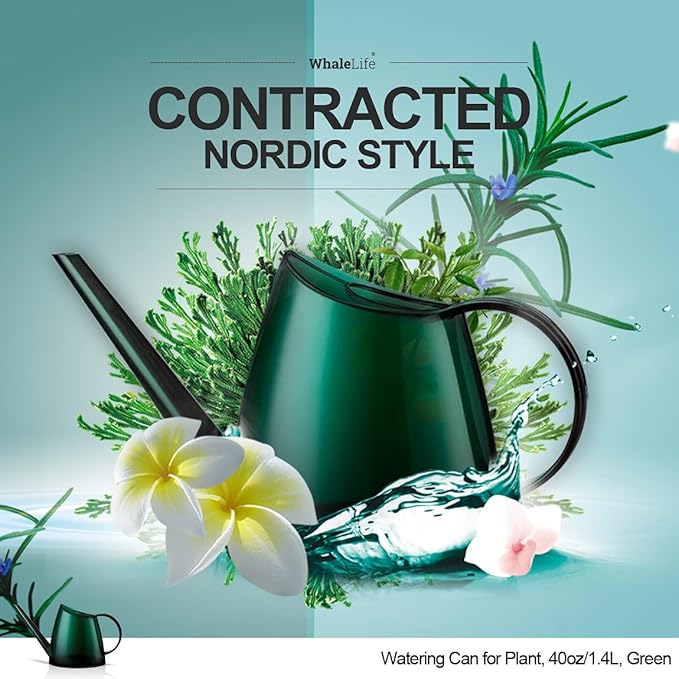 WhaleLife Indoor Watering Can for House Bonsai Plants (1.4L, Green)