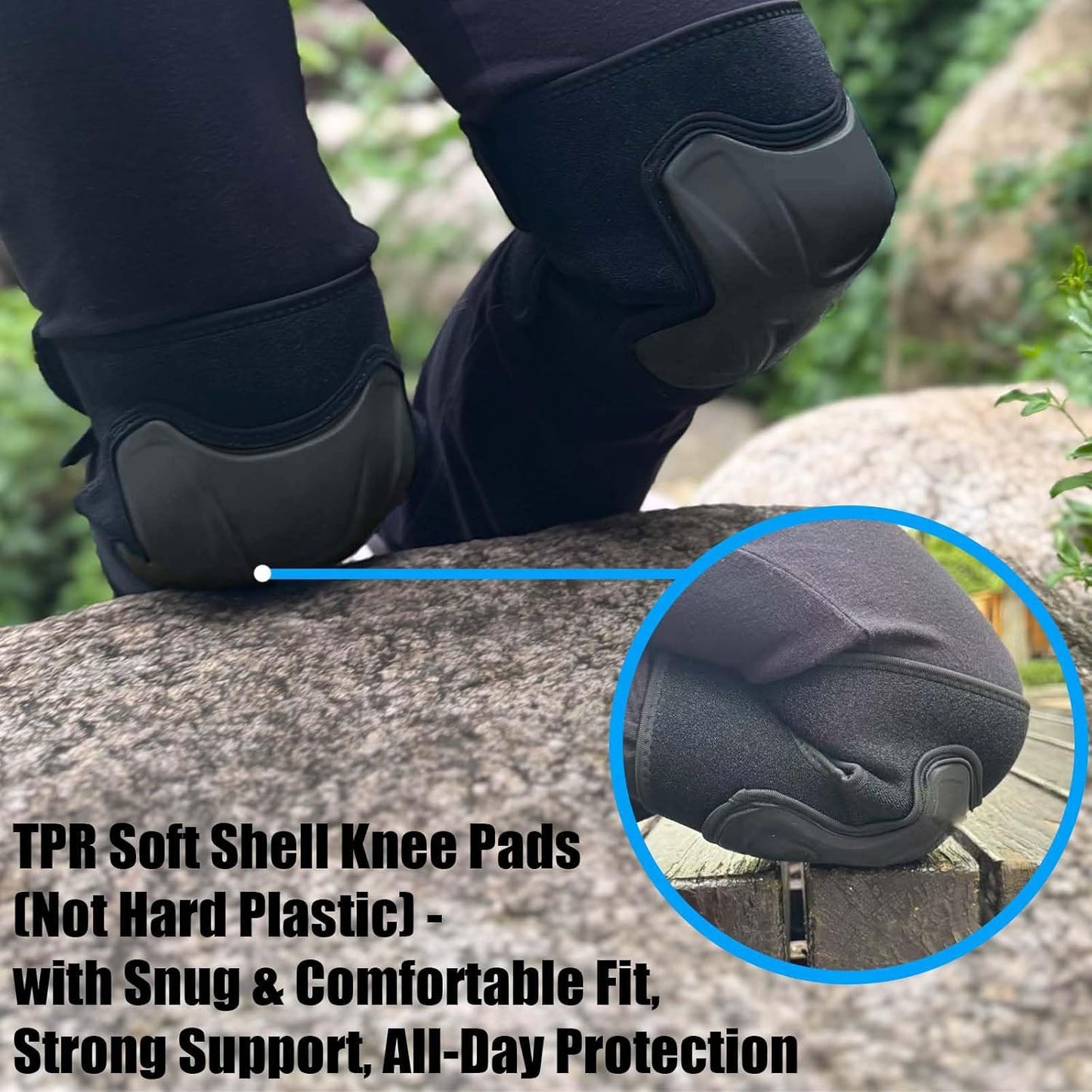Garden Knee Pads for Work with Soft Padding and Heavy Duty Cap for Knee Support, Tactical Knee Pads with Straps for Construction Concrete Work, Men & Women Knee Pad for Cleaning Flooring Tiling, Black L(1 Pair)