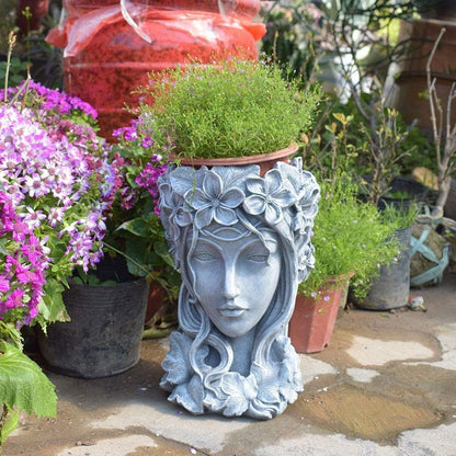 Sungmor Creative Goddess Head Planter Statue for Garden Ornaments | 9×9×14 Inch Premium Resin | Cool Face Large Diameter Flower Pot for Patio Lawn Garden Yard Decor