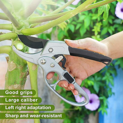 Ultra Sharp Germany Steel Pruning Shears - Cuts 3X Easier, Weak Hand Arthritis Snips, Rust-Resistant, Effortlessly 1-Inch Cut Capacity Garden Scissors, Ergonomic Handle (Black)