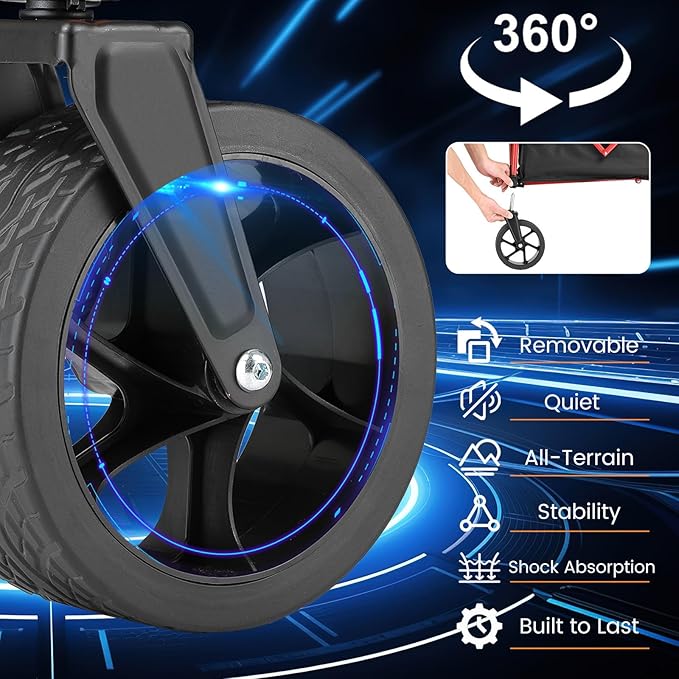 EchoSmile Collapsible Folding Wagon Cart 360lbs, Heavy Duty Garden Utility Cart with All Terrain Wheels, Large Capacity Outdoor Wagon for Camping, Beach, Shopping, Picnic (Black Red)