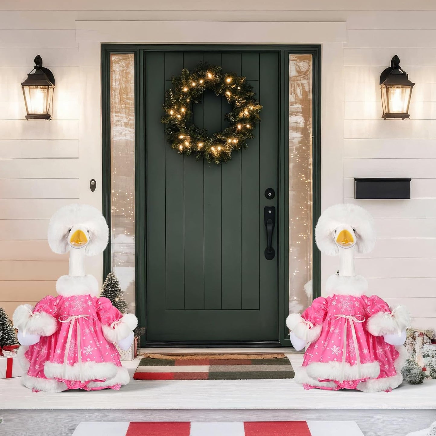 Suzile Pink Christmas Goose Outfit Dresses Clothes for 23" High Cement or Plastic Porch Goose Costume for Yard Lawn Outdoor Garden Patio Statue Xmas Santa Holiday Decor