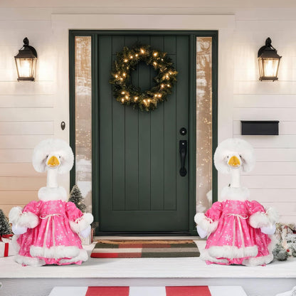 Suzile Pink Christmas Goose Outfit Dresses Clothes for 23" High Cement or Plastic Porch Goose Costume for Yard Lawn Outdoor Garden Patio Statue Xmas Santa Holiday Decor