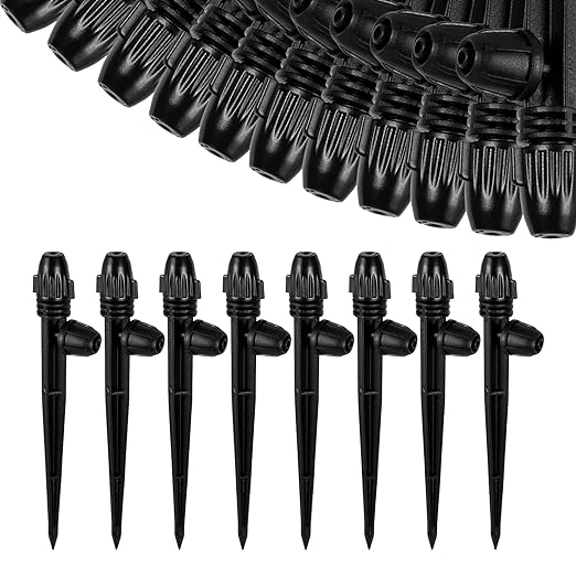 20 Pcs Drip Irrigation Misting Spray Emitters,360 Degree Adjustable Atomizing Nozzles Drip Line Misting Emitters for 1/4" Irrigation Tubing Micro Drip Misting Sprinkler for Garden Watering System