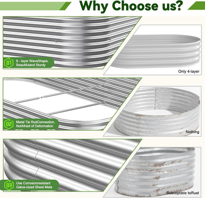 3 Pack 8x4FT Galvanized Raised Garden Bed Outdoor,Metal Raised Garden Beds Kit for Vegetables,Steel Raised Bed for Gardening,Above Ground Garden Box for Flower