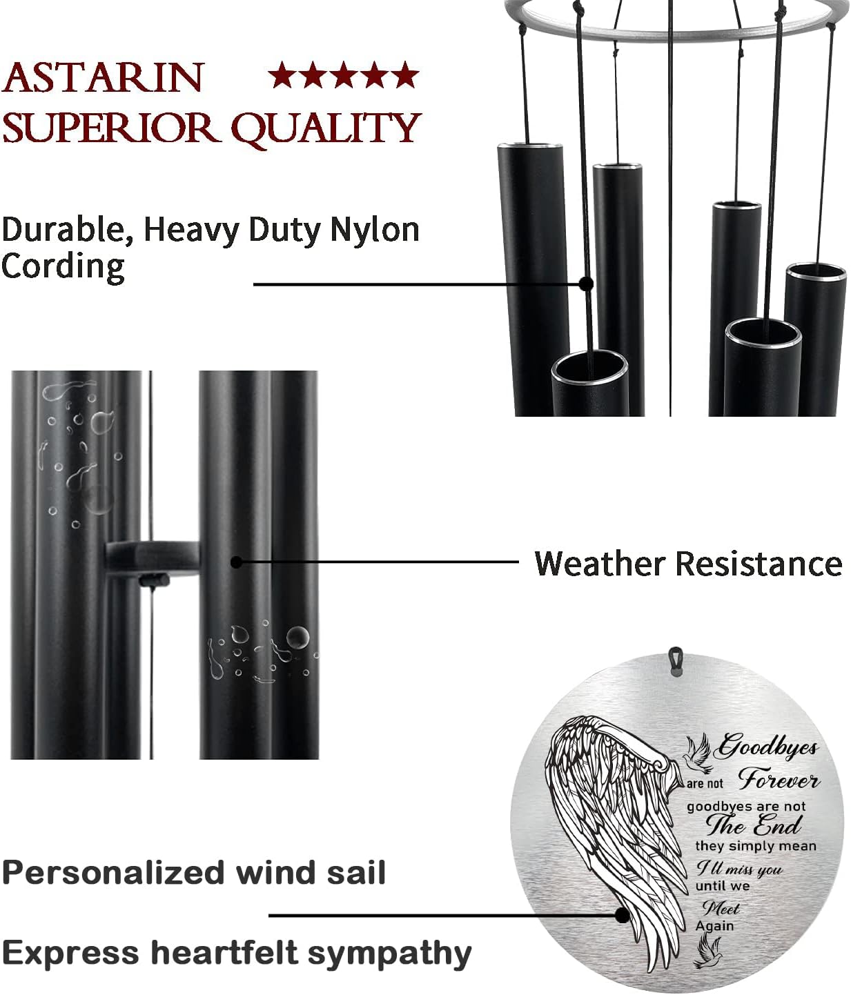 Personalized 36" Bereavement Wind Chimes for Outside, Memorial Gift in Remembrance of a Loved One, Sympathy Gift for Loss of Mother Father Husband, Garden Patio Decor