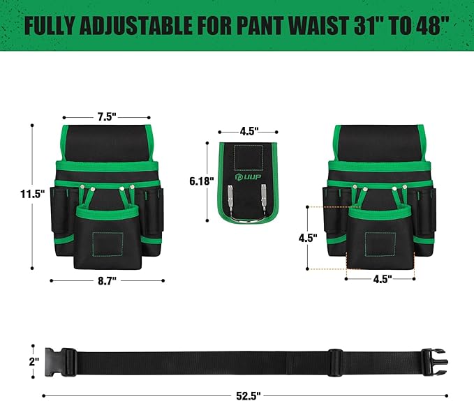 Magnetic Tool Belt for Men, 26 Pockets Heavy Duty Tool Pouch, Magnet Holster Nail Utility Toolbelt Detachable Adjustable Waist Holder for Handyman Contractor Mechanic Plumber Roofer Dad Gift -Green