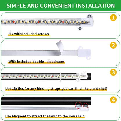 16‘’ LED Grow Light Strips for Indoor Plants，Full Spectrum 120 LEDs with 4 Install Methods, 6/12/16H Timer, 10 Dimmable Levels, 3 Switch Modes for Seedling Succulent Sunlike Strip (2 Head 1 Pack)
