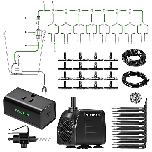 VIVOSUN Automatic Drip Irrigation Kit, Smart Watering System with 16 Drip Emitters, 4mm Fast Flow, App-Controlled A10 GrowHub, Quiet 15W Pump, Anti-Siphon & Filtered for Indoor & Outdoor Plants