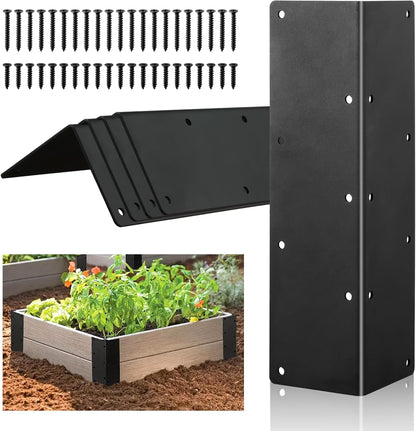 4 Packs Planter Raised Beds Corner Brackets 11 in Metal L Brackets for with Screws Black Angle Corner Bracket Connectors for Plants 11" x 3" x 3" for Wood Flower Box Angle Brace Black
