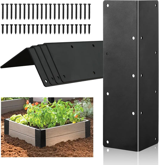 4 Packs Planter Raised Beds Corner Brackets 11 in Metal L Brackets for with Screws Black Angle Corner Bracket Connectors for Plants 11" x 3" x 3" for Wood Flower Box Angle Brace Black