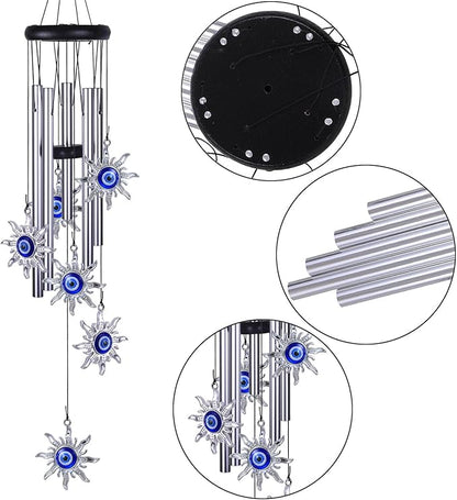 Blue Evil Eye Sun Wind Chimes Outdoor Decor, Mobile Sun Evil Eye Windcatcher, Evil Eye Sun Wind Bells, Sun Blue Evil Eye Amulet Wind Chimes for Home, Gift for Mom, Balcony, Patio, Garden Decoration