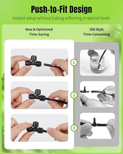 Pawfly 15 Pack Quick Connect 1/4" Drip Irrigation Tee Connectors, Push-to-Connect Drip Irrigation Tee Fittings for 1/4 Inch Irrigation Tubing & Sprinklers, Anti-Leak Drip Irrigation System Parts