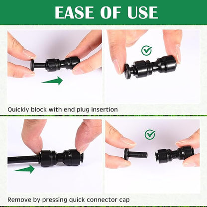 30 Pcs 1/4" Drip Irrigation Tee Connectors for Tube Quick Connect Parts Fittings for 1/4 Inch(6.35mm) Irrigation Tubing or Sprinkler(Black,End Plug)