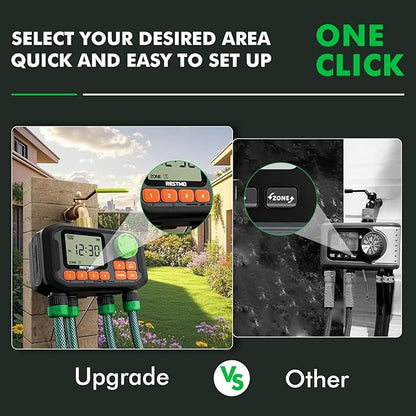 RESTMO 4 Zone Sprinkler Timer with Brass Inlet, Programmable Water Timer for Garden Hose, Automatic Control | Manual ON/Off | Rain Delay for Outdoor Faucet, Drip Irrigation and Lawn Watering System