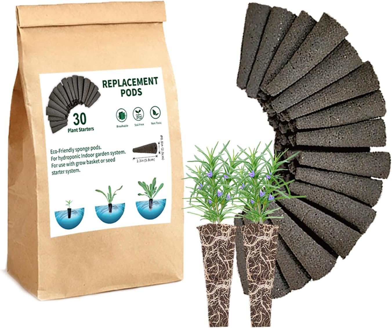 Grow Sponges, Starter Pods Compatible with Aero Garden,Refill Pods for Hydroponic Growing System (30pcs Sponges)