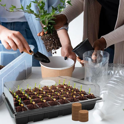 Halatool 2 Pack Seed Starter Trays with 80 Pcs Coco Pellets, Greenhouse Indoor Seed Germination System for Herbs Vegetables Flowers, Seed Starter Kit