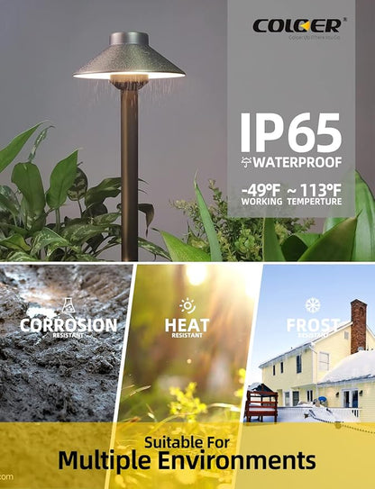 COLOER Brass Low Voltage Pathway Lights Outdoor 1-Pack with 2W LED G4 Bulb, Garden Path Lights Electric, IP65 Waterproof Outdoor Landscape Lighting Wired(602B)