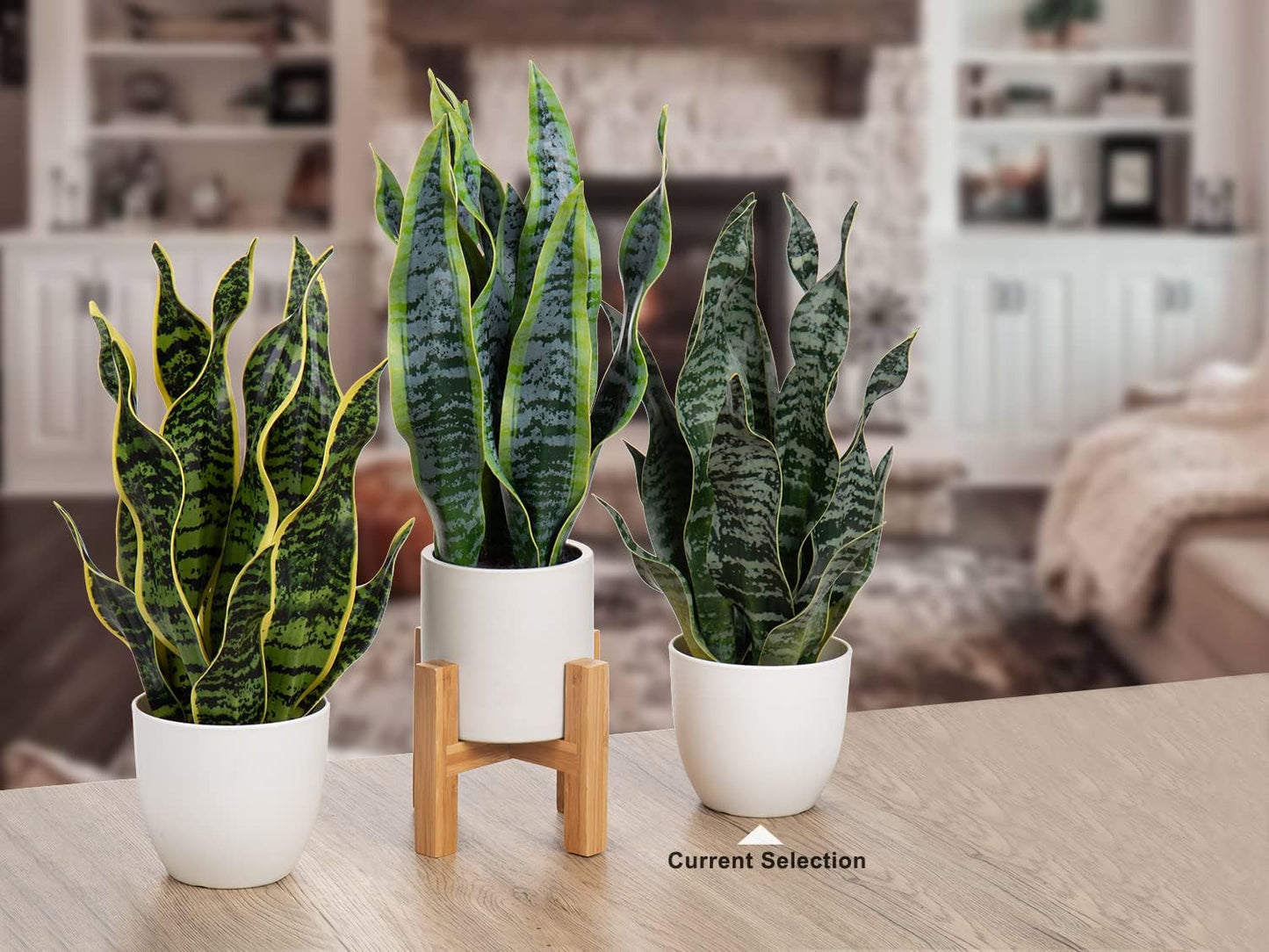 Hollyone Artificial Snake Plant Potted Faux Sansevieria Trifasciata Plants, 16.5" Tropical Fake Snake Plants in White Pots for Home Office Desk Outdoor Décor Housewarming Gift